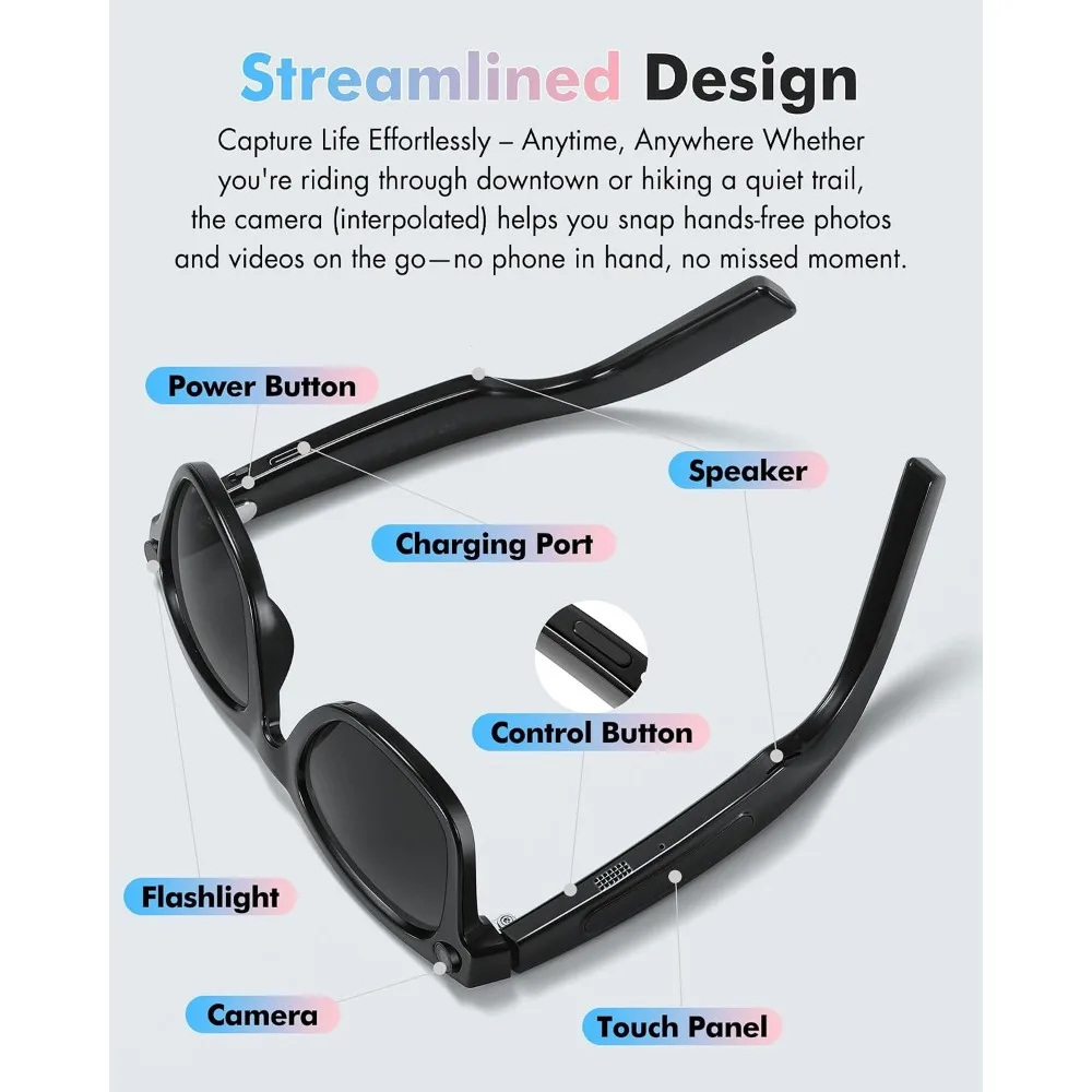 Smart Sunglasses with 4K HD Camera, AI Assistant, and Bluetooth for All view 4
