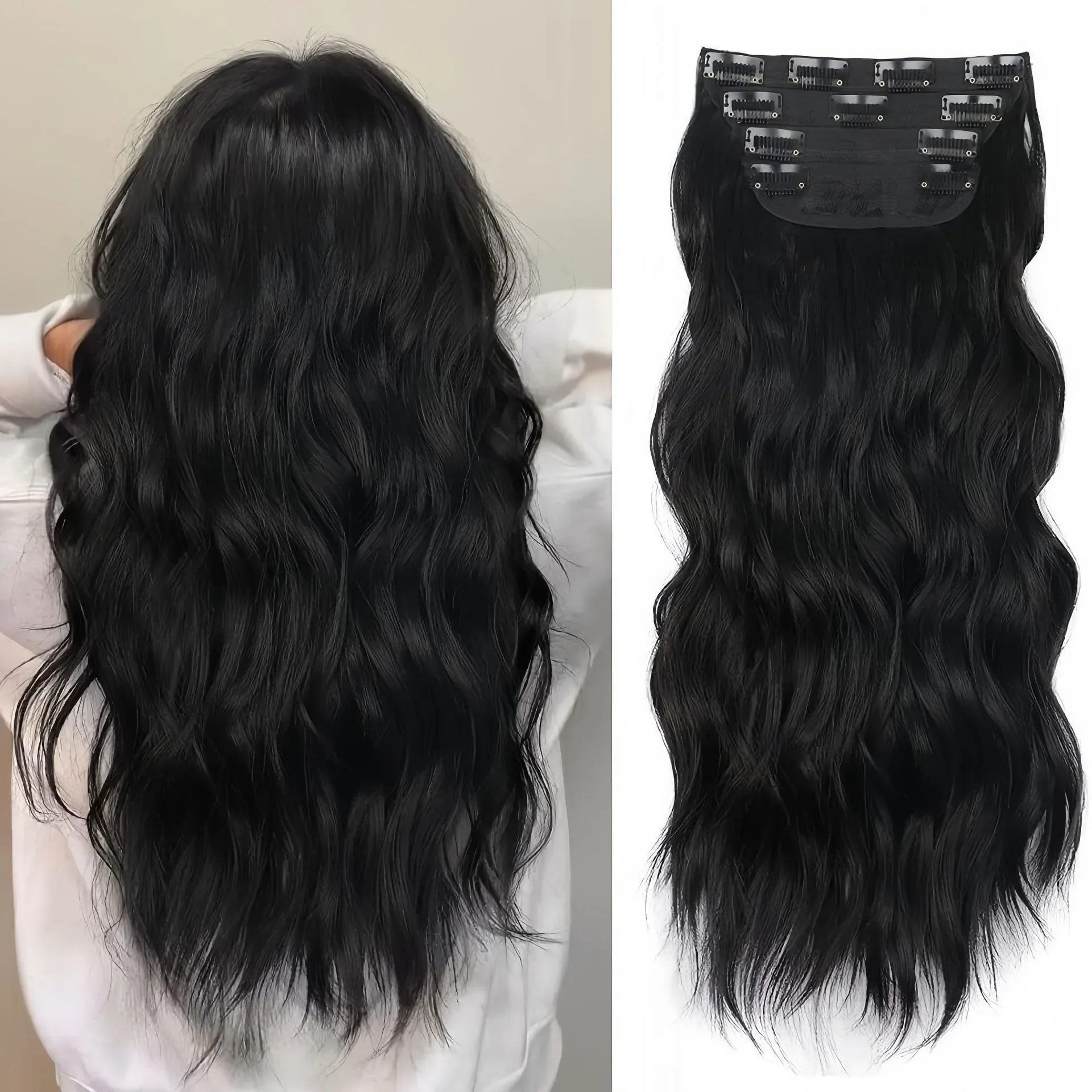 Practical Classic Wig Female Long Curly Hair Big Wave Four-piece Set To Increase Hair Volume Fluffy Natural Invisible Extender L