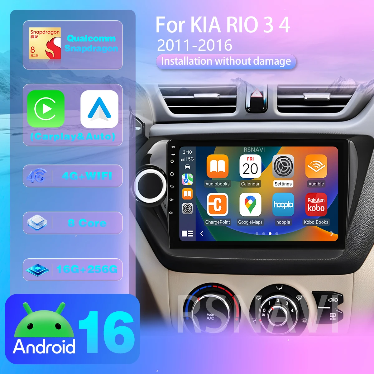 Radio para Auto Android 16 con Carplay, Pantalla QLED 2K para KIA RIO 3 4 2011-2016, GPS Multimedia, Cámara 360, Envío en 24 horas