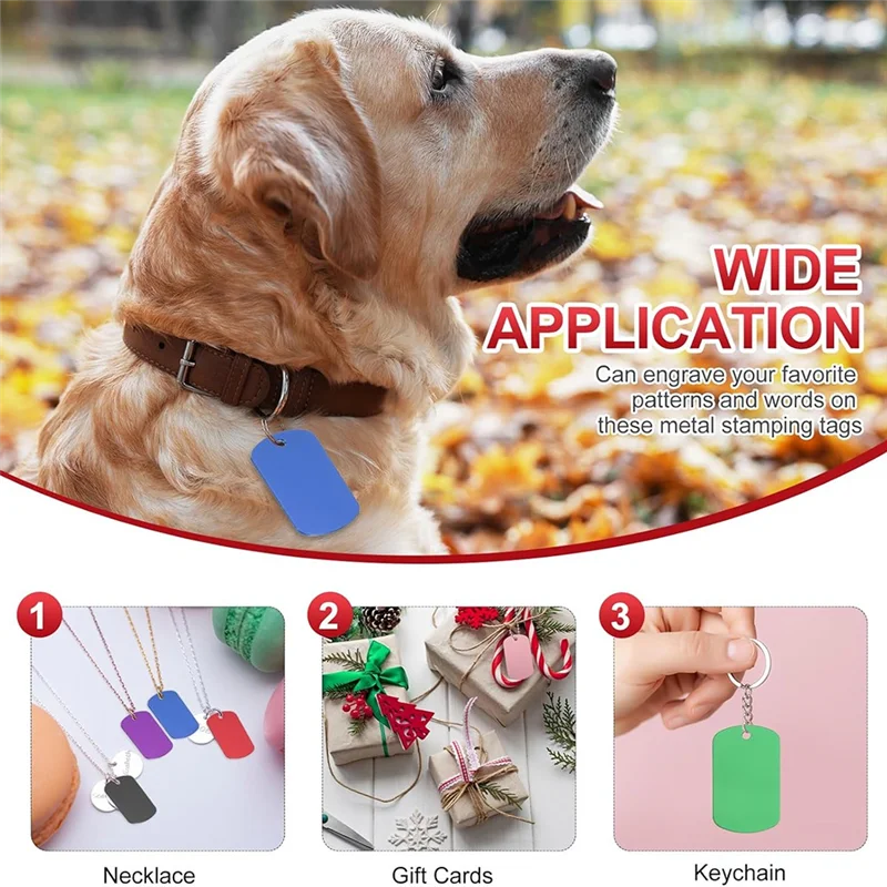 Top Sale Metal Stamping Blanks Tags 2 Inch , 50 Pcs Aluminum Blank Dog Tags Rectangle Laserengraving Blanks ID Name Tag With Hol