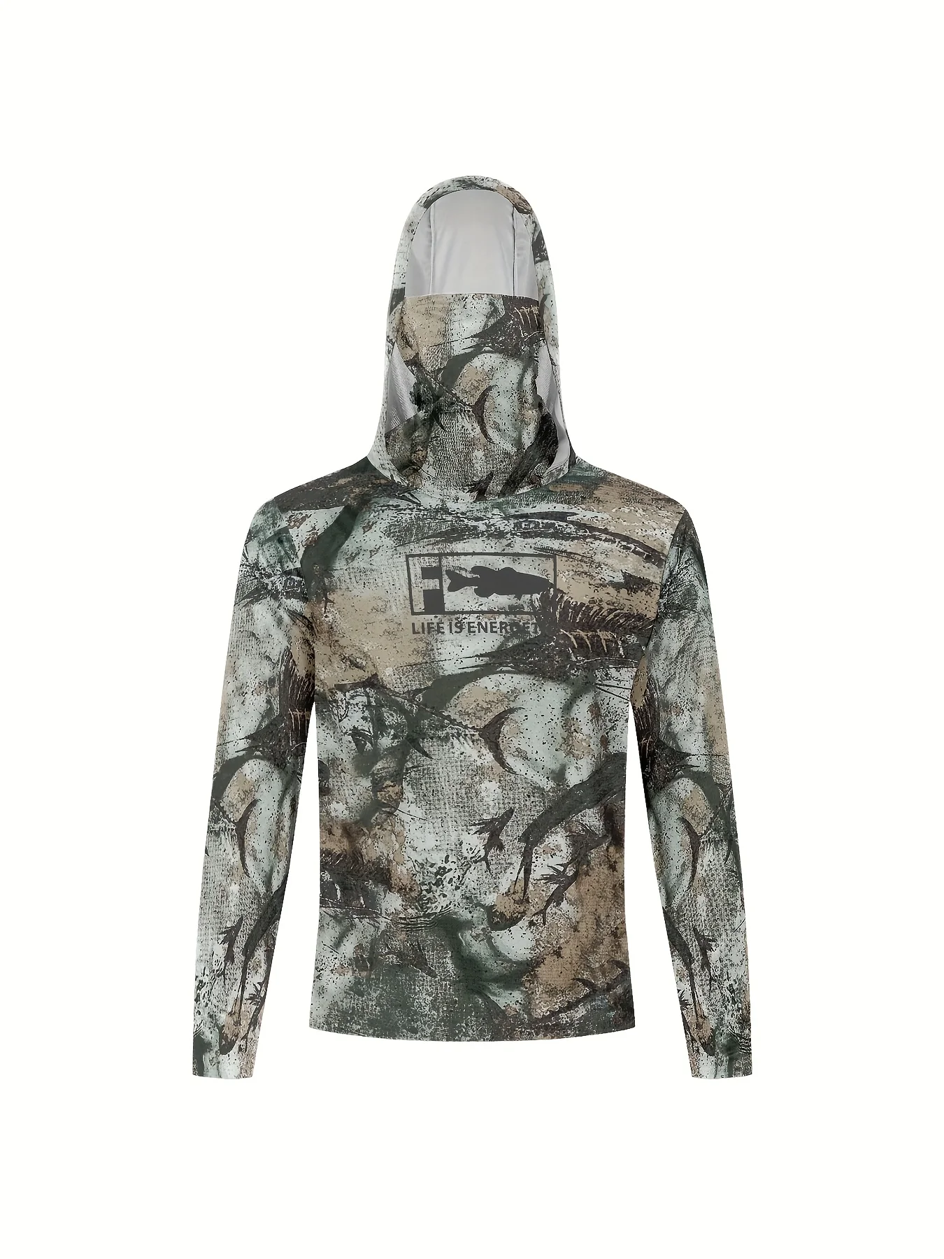 Men's long-sleeved T-shirt with sun protection hooded jacket protective mask one-piece outdoor long-sleeved cap shirt