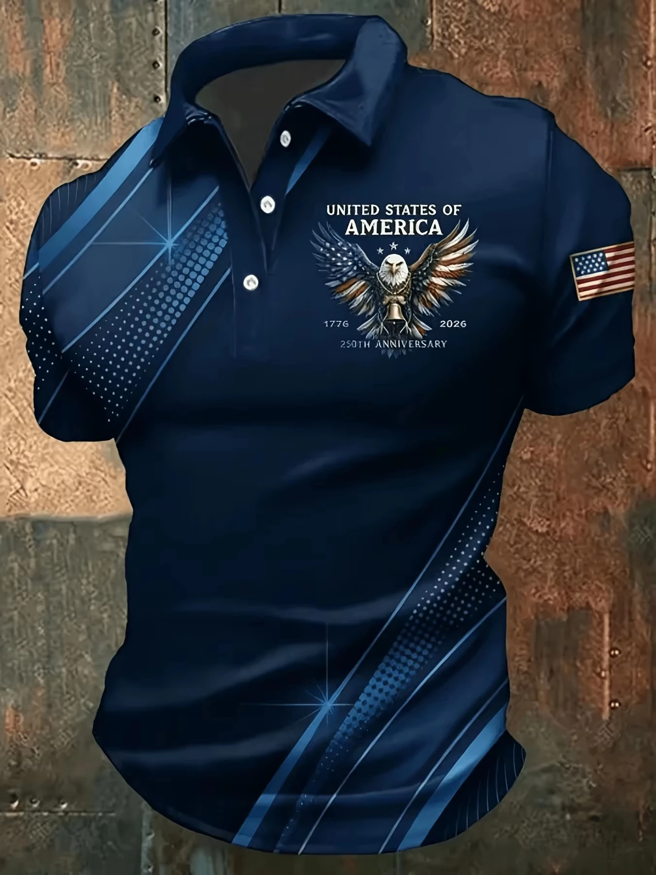 Hot Selling Top 3D Leaf & Boat Print Polo Shirt, Flag Pattern Loose Short Sleeve Top Men Summer Street Wear Outdoor Activities