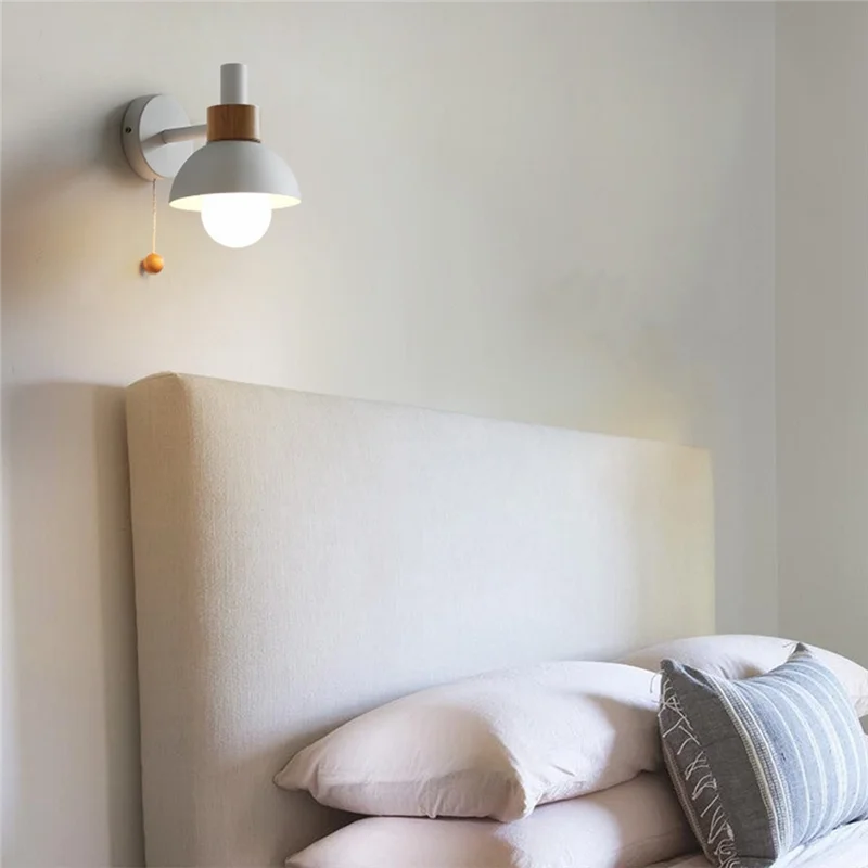 

LED Wall Lamp With Switch Wood Sconce Lights Indoor Lighting Home Decor Bedside Bedroom Living Room With Bulb Durable C