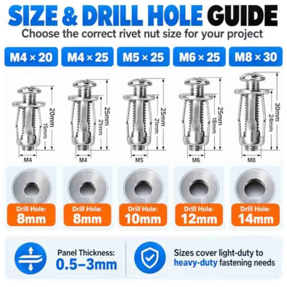 NEW HOT In Stock-60Pcs Button Rivet Locking Nuts Set With Install Tool