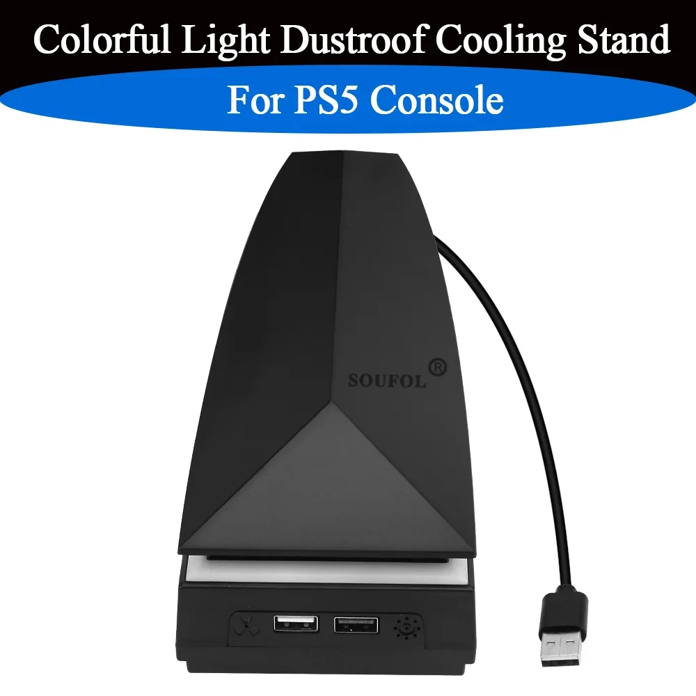 Nieuwe, kleurrijke, verlichte koelstandaard voor de PS5-console, met een beschermkap tegen stof, een koelventilator en RGB-verlichting met stofdichte LED's, voor de PS5.