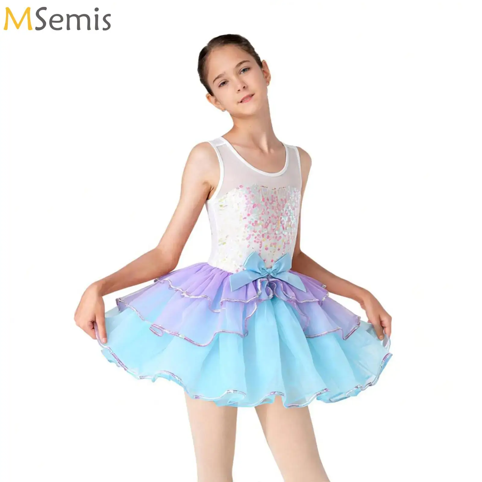

Sequined Bowknot Ballet Tutu Dress Girls Jazz Dance Costumes Children Ballerinas Tutu Outfits Kids Ballroom Dance Clothes