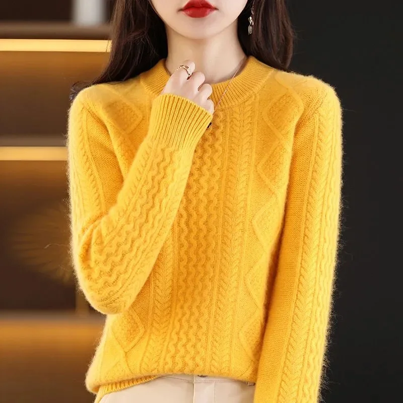 2025 Otoño Invierno mujer suéter moda coreana camisas de fondo cálido prendas de punto básicas sólido jerseys de manga larga