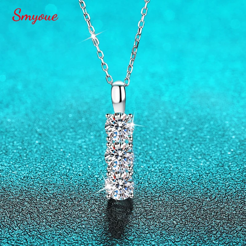 

Smyoue 1.5cttw Zircon/moissanite Necklace for Women 3 Stones 5mm 925 Sterling Silver Pendant Lad Diamond Party Jewelry Wholesale