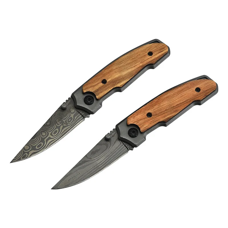 New Outdoor Folding Knife Damascus Pattern Camping Self Defense Mountaineering Portable Multi purpose Folding Knife Fruit Knife