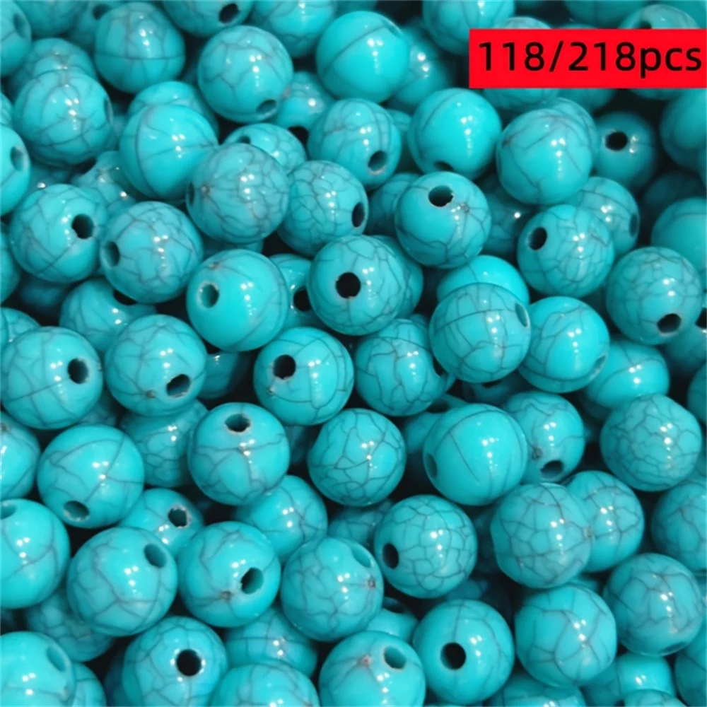 Perles rondes en acrylique bleu-vert 118/218 8mm, perles craquelées, perles d'amitié DIY, perles de haute qualité, cadeau idéal