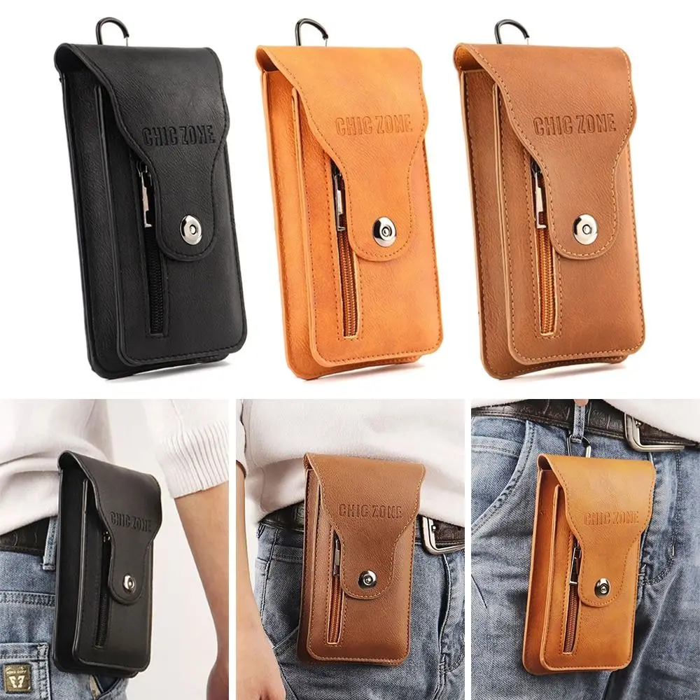 Fashion Leather Phone Belt Bag Multifunctional WaterProof Waist Bag Universal Phone Pouch Men