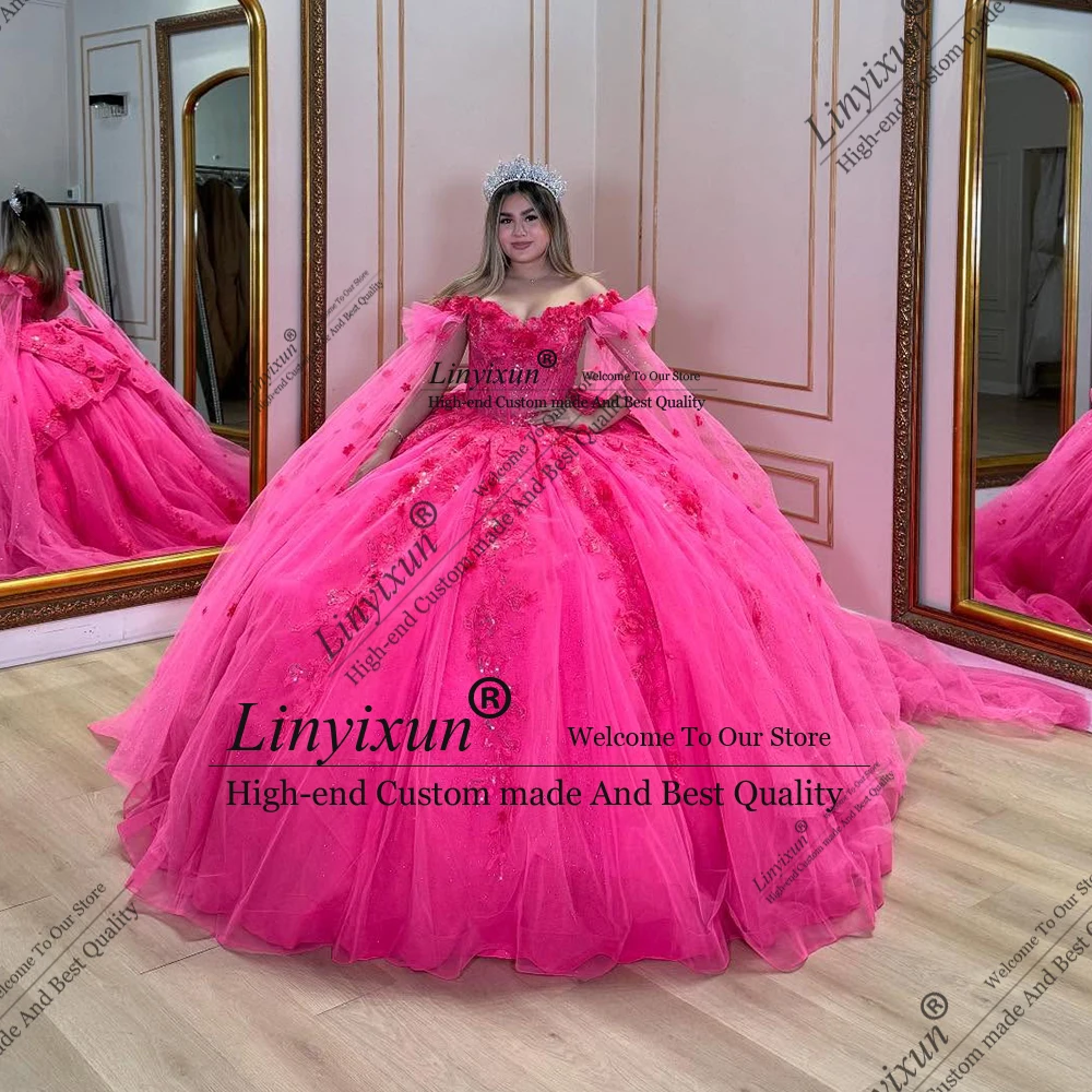 

Великолепное платье Quinceanera, 2025 г., бальное платье с открытыми плечами и блестящей аппликацией для девочек, вечерние платья по индивидуальному заказу