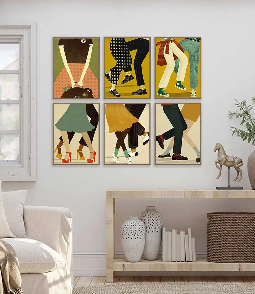 Dancing Couple Illustration Card Northern Soul Girl Wall Art Canvas Painting Nordic Posters Prints Pictures Living Room Decor