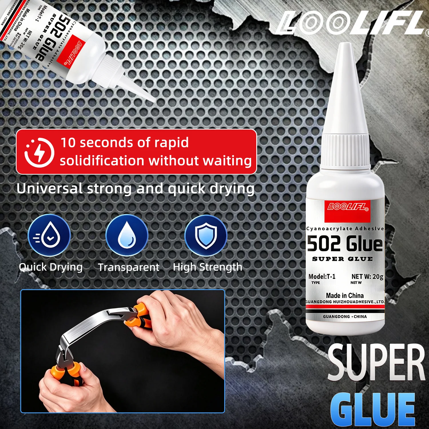 LOOLIFL 502 Super Glue Extra Strong Universal Instant Adhesive Clear Quick Dry For Metal Wood Plastic Rubber Glass DIY Bond 20ML