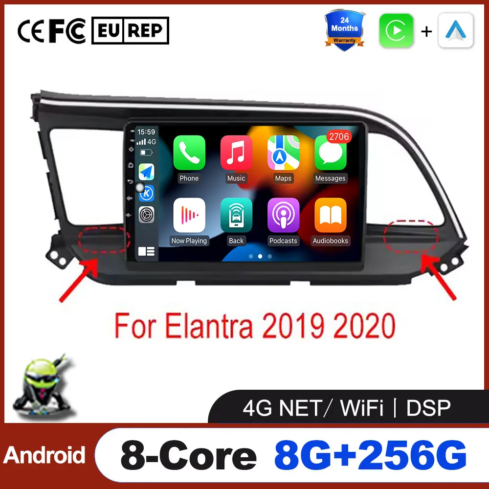 

Для Hyundai Elantra 6 2018 2019 2020 автомобильный радиоприемник мультимедийное видео GPS Android OS беспроводной Apple Carplay QLED экран DSP автоинструменты