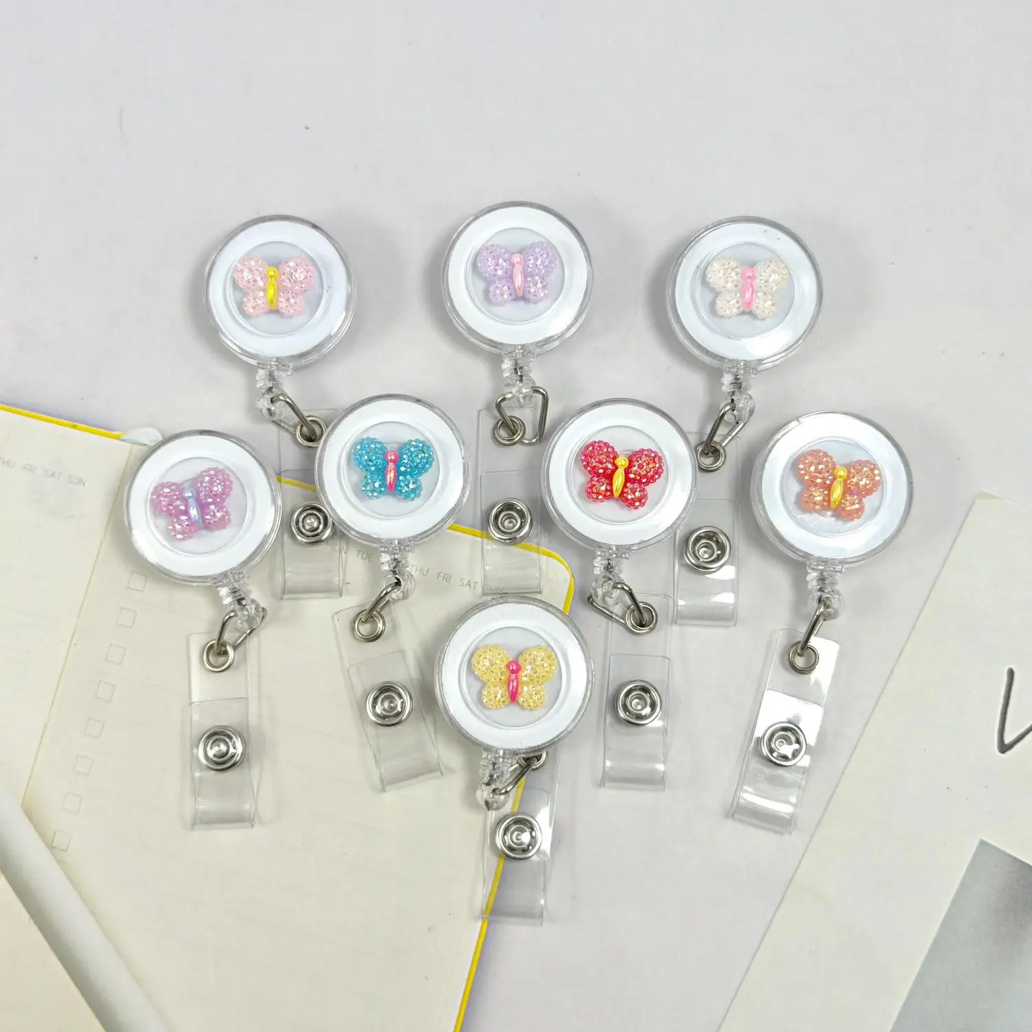 Multi-Color Butterfly Cartoon Retractable Badge Reel Nurse ID Card Holder Lanyard Staff Retention Clip Transparent Design
