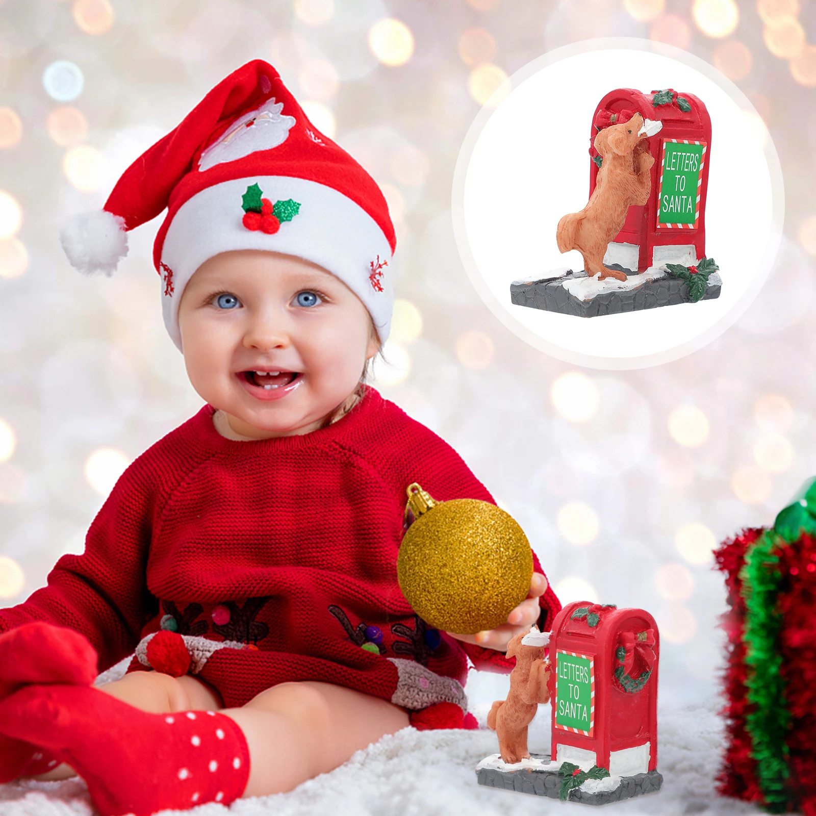 

Adorable Santa Puppy with Red Mailbox Setup for Christmas Dessert Table Ornament Indoor Outdoor Festival Decor