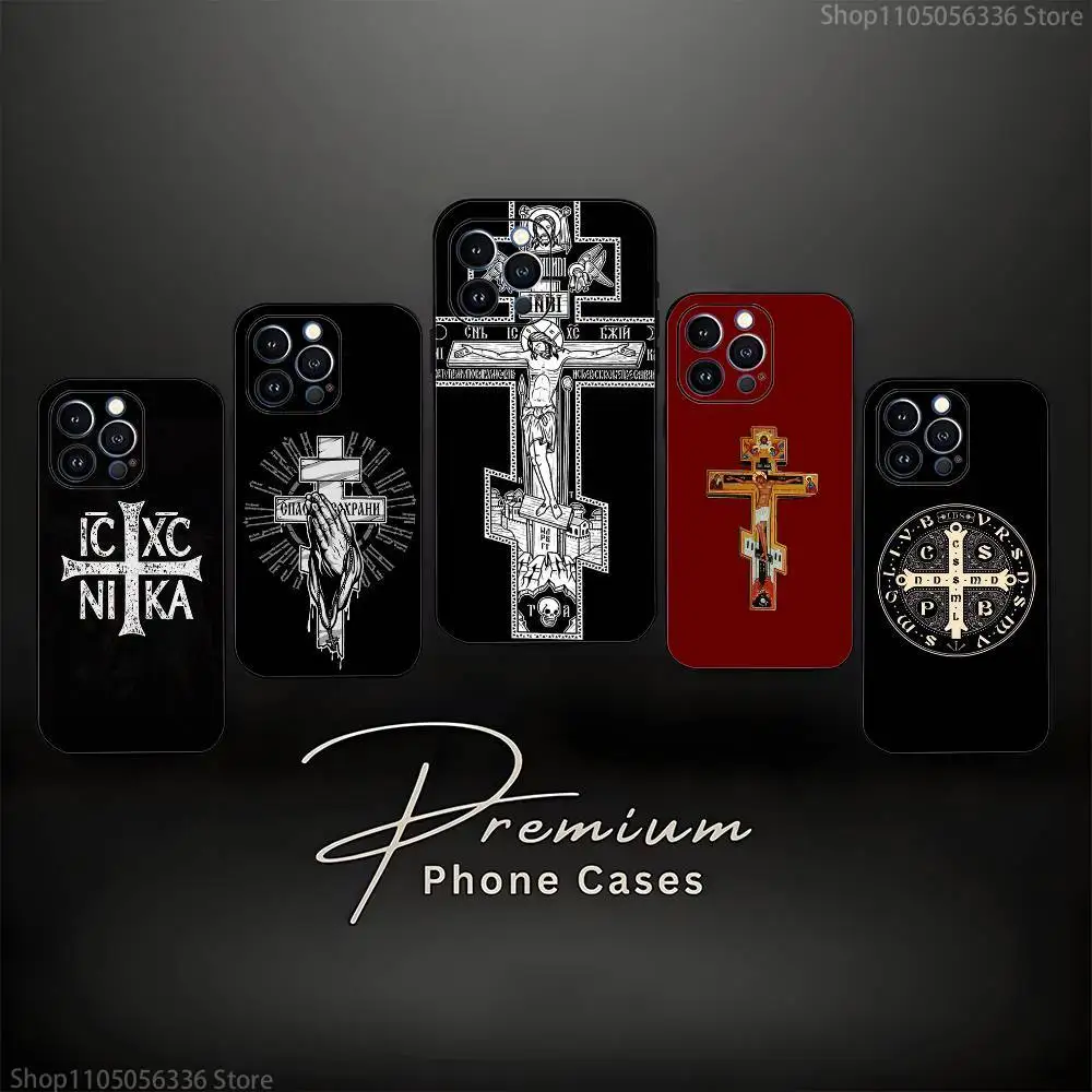 

Orthodox Cross Icon Phone Case For iPhone 17,16,15,14,13,12,11 ,Pro Max,XS,X,XR,SE,Mini,8,7,Soft Silicone Black Cover