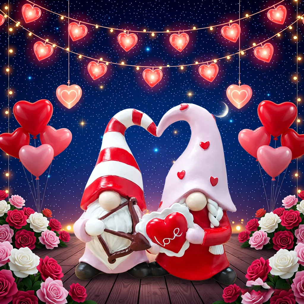 Valentine's Day Cupid Gnome Couple - Heart-Shaped Decoration with Bow and Arrow, Unique Romance Gift for Lovers, Memorable Home