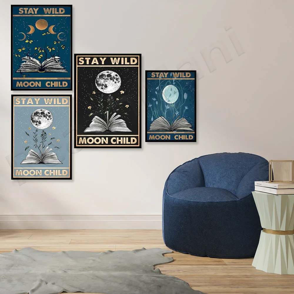 Stay Wild Moon kids poster, retro book poster, love to read poster, bookworm gift, vintage book art, love book home decor