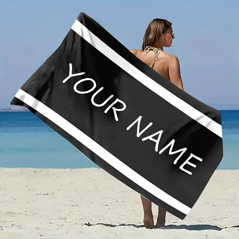 Personalized Striped Beach Towel Custom Name/Logo Oversized Microfiber Towel Summer Party Gift for Beach Swimming Bath Sports