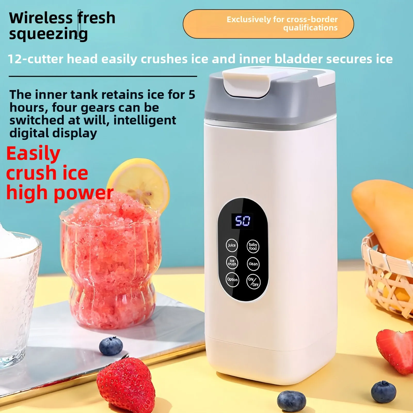 

24H Ice Retention Blender Cup - 3-in-1 Crushing/Juicing/Shaving, Portable for Smoothies/Camping/Office, Leakproof & BPA-Free