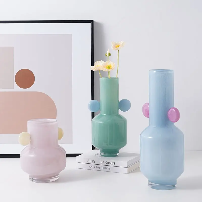 Stained Glass Vase Cartoon Flower Vase with Two Ears Floral Arrangement Accessories Flower Pot Room Decoration Accessories