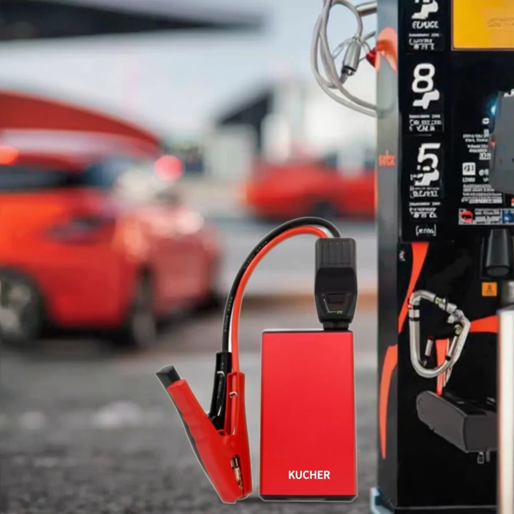 

Красное автомобильное пусковое устройство 12В 7500мАч, аварийное зарядное устройство с USB-C для грузовиков/мотоциклов, общая мощность 45Вт, пиковый ток 400А, светодиодный фонарь