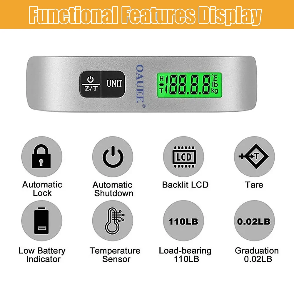 ميزان إلكتروني محمول مع شاشة رقمية LCD ، أداة توازن الوزن ، حقيبة السفر ، حقيبة الأمتعة ، 110 رطل ، 50 أو 50 أو