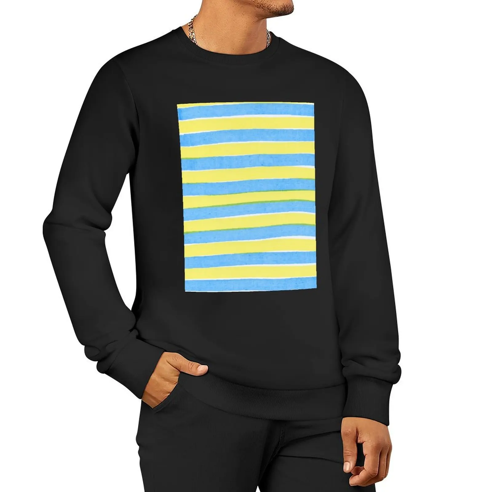 

Horizontal yellow and blue striped pattern, stripes Pullover Hoodie mens clothing new in hoodies & sweat-shirt