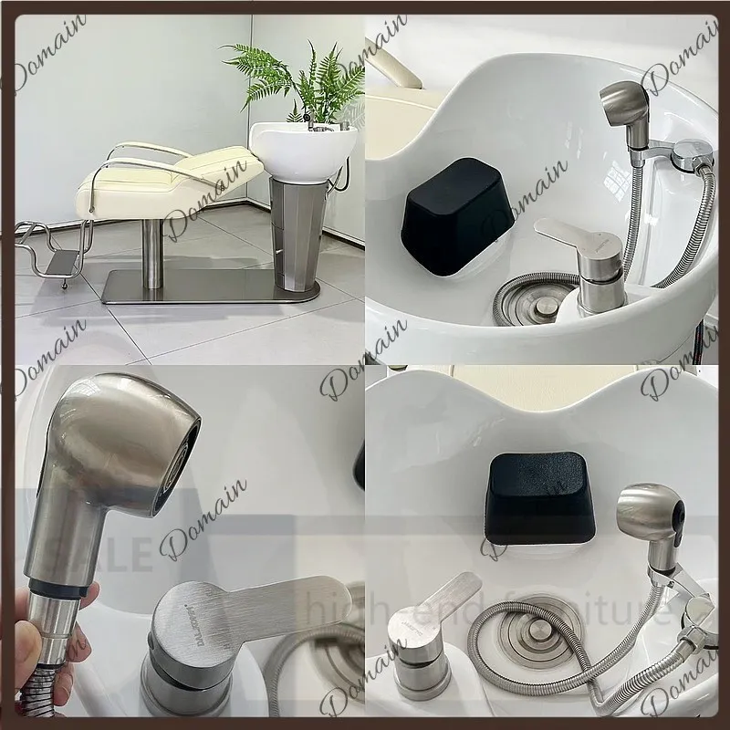 VP Professional Hair Wash Basin Barber Shampoo Bed Semi Reclining Ceramic Sink for Salon