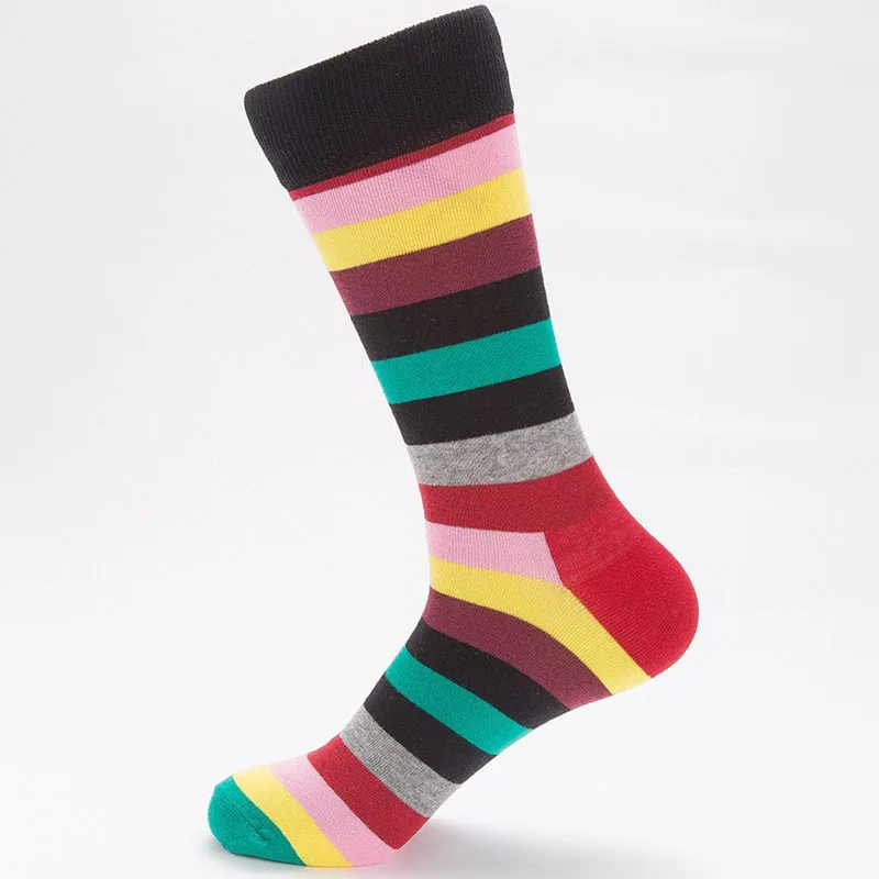 2 Pairs Large Size Socks Man Cotton Striped Stripe Patchwork Colorful Business Fashions Sweat-Absorbing Happy Socks Running