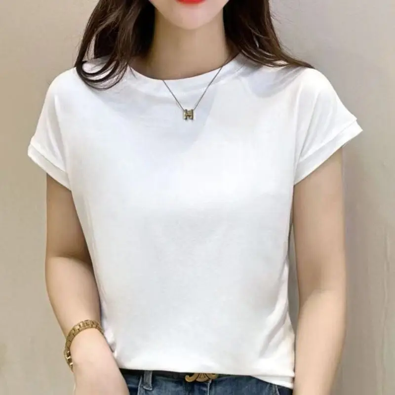 New Summer Women'S Flying Sleeve Tops Elegant Versatile Fashion Slim Fit Crew Neck Design Korean Style Trendy Bat Sleeve Blouse