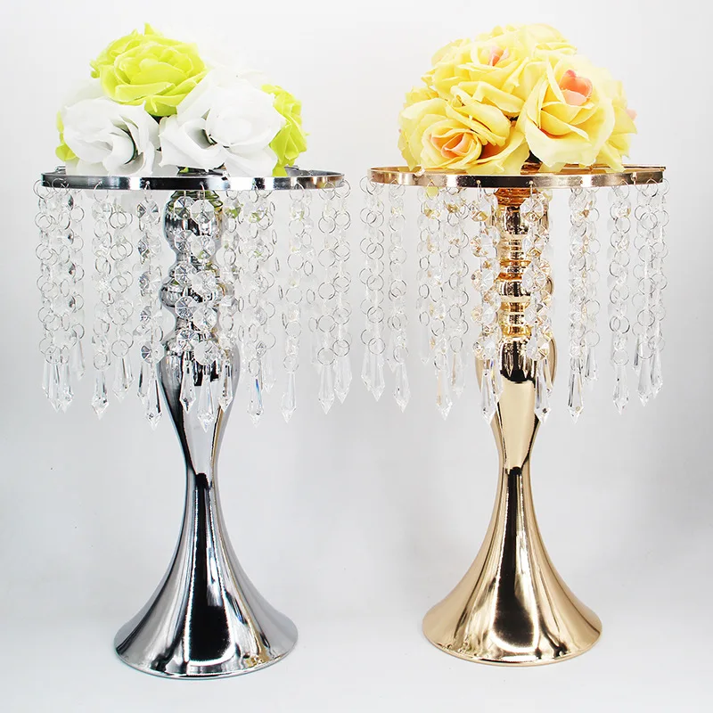 New Gold Silver Candle Holders Flowers Vase Crystal Tray Road Lead Candelabra Centerpieces Wedding Porps Holiday Home Decoration