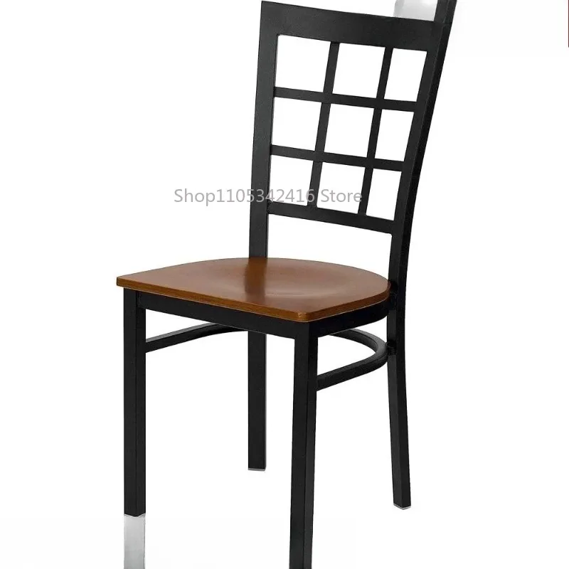 4 Pack Metal Frame Dining Chairs Window Backrest, Cherry Wood Seat for Restaurant Cafe Kitchen Home Furniture