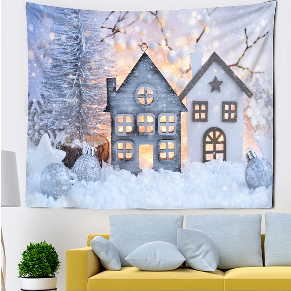 Christmas Tapestry Snow Scene Accessories Twinkling Ornamen Living Room Bedroom Bathroom Wall Hangings Home Decoration Decor