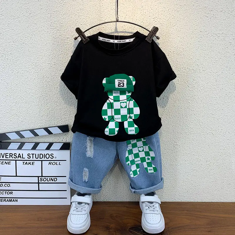 New Selling Summer Baby Boys Clothing Sets Tops bear T-shirt +Short Pants 2 Pieces Set Kids Boys Age 4 5 6 7 8 9 10 12Years