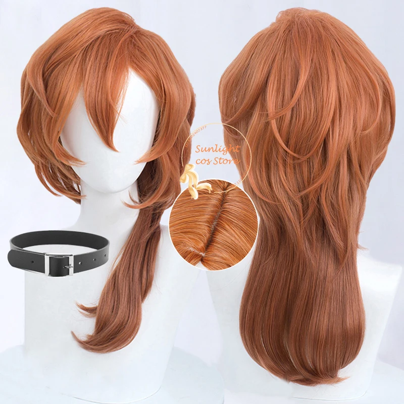 

55cm Chuuya Cosplay Anime Wig Orange Gradient Scalp Chuya Nakahara Chuuya Wig Heat Resistant Hair Prop Choker In Stock + Wig Cap