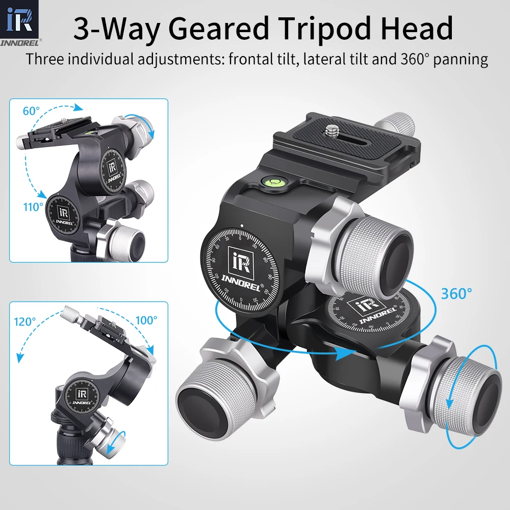 Imagem -03 - Precisão Alumínio Liga Tripé Cabeça para Câmera Fotográfica tipo Arca qr Placa Gr5 Cnc 3-way Engrenado Capacidade de Carga 6kg Alta