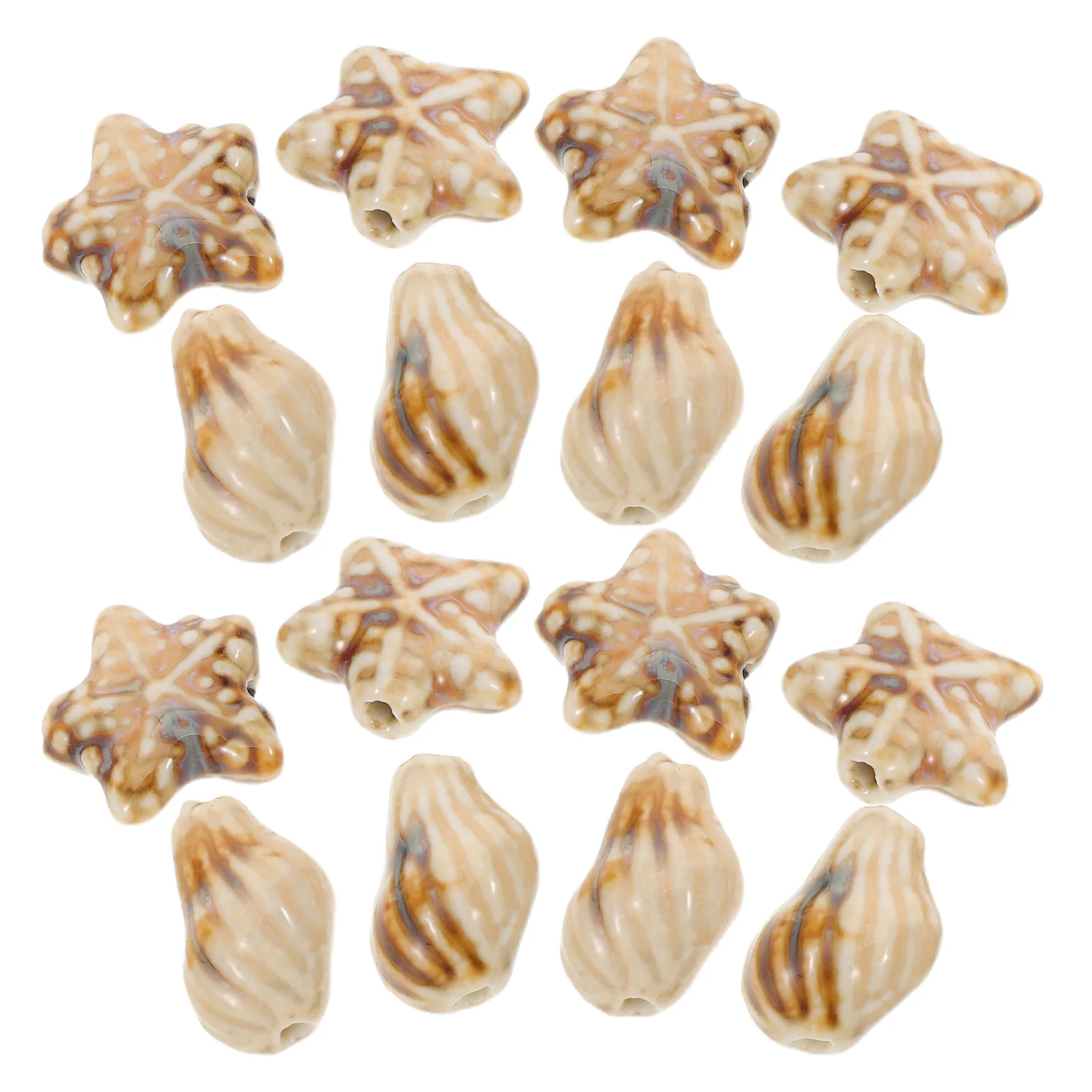 

50Pcs Handmade Porcelain Ceramic Beads Ocean Theme Sea Star Conch Large Hole Colorful Spacer Beads for Jewelry Making DIY Craft