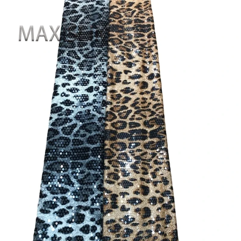 DIY Leopard Print 5mm Sequin Elastic Printed Embroidery Fabric For Dress European And American Popular Sequin Fabric Width 125CM