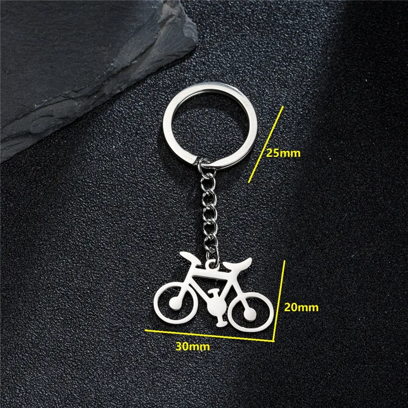 Punk Silver Color Stainless Steel Bicycle Keychain for Women Men Daily Jewelry Strap Waist Wallet Keyrings Car Bag Key Chains