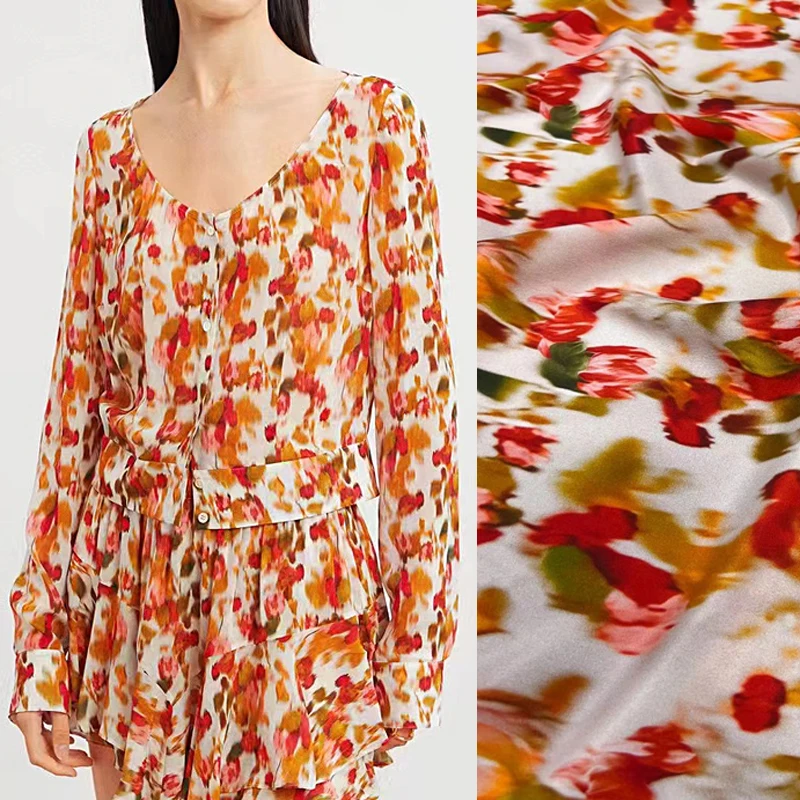 

140 см, ширина 18 мм, толстая шелковая ткань крепдешина, тянущаяся, размазывающаяся, оранжевая, Зеленая Шелковая ткань для тонкого платья-Ципао D1683