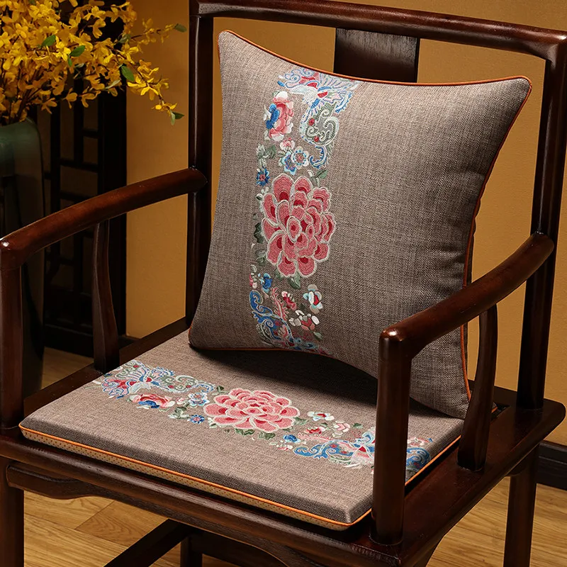 Chinese Style Solid Wood Chair Cushion, Mahogany Round Chair Pad, 3cm High Density Sponge Seat Mat for Teahouse Table, Armchair