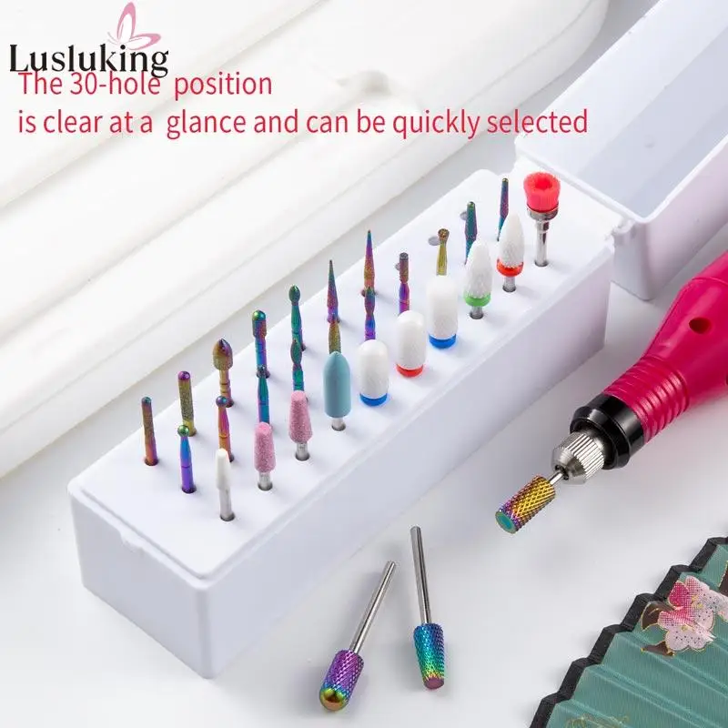 

30 Pieces of Boxed Nail Drill Bits Tungsten Steel Nail Drill Milling Cutter Nail Polish Head Set For Electric Manicure Accessory