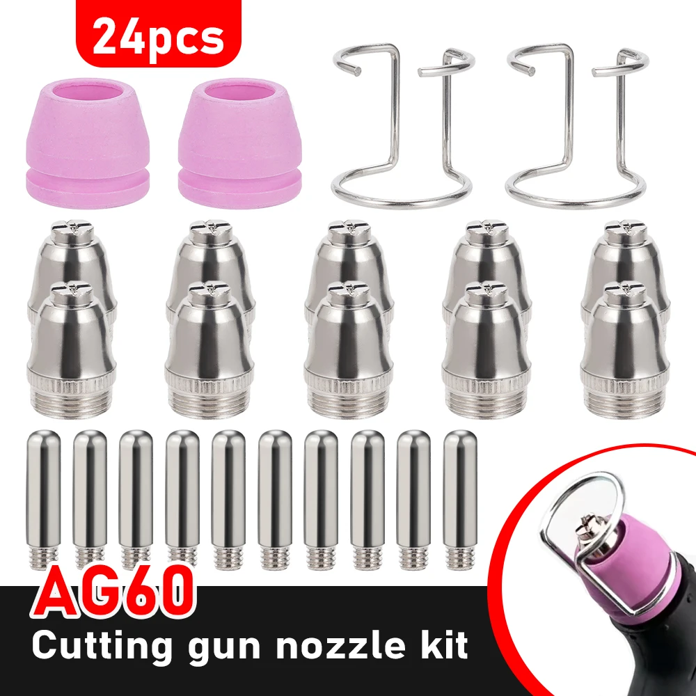 

24Pcs Plasma Cutter Consumables AG60 Nozzle Plasma Consumable Fit Conductive Copper Nozzle Set Nozzle Accessories