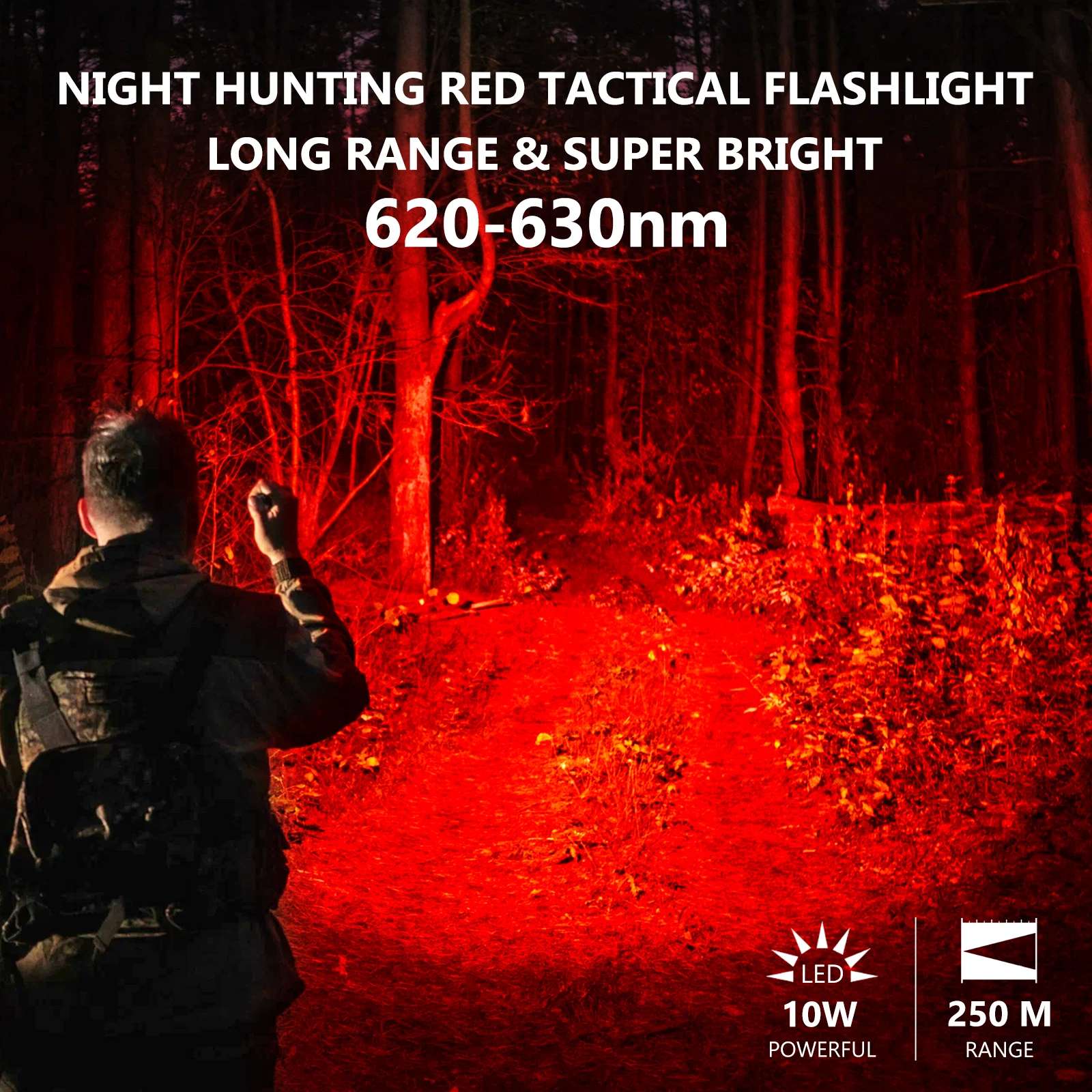 UltraFire C15R Red Light Hunting Flashlight 10W 2 Modes Coyote Light 18650 USB Type-C Rechargeable Predator Varmint Torch Lights