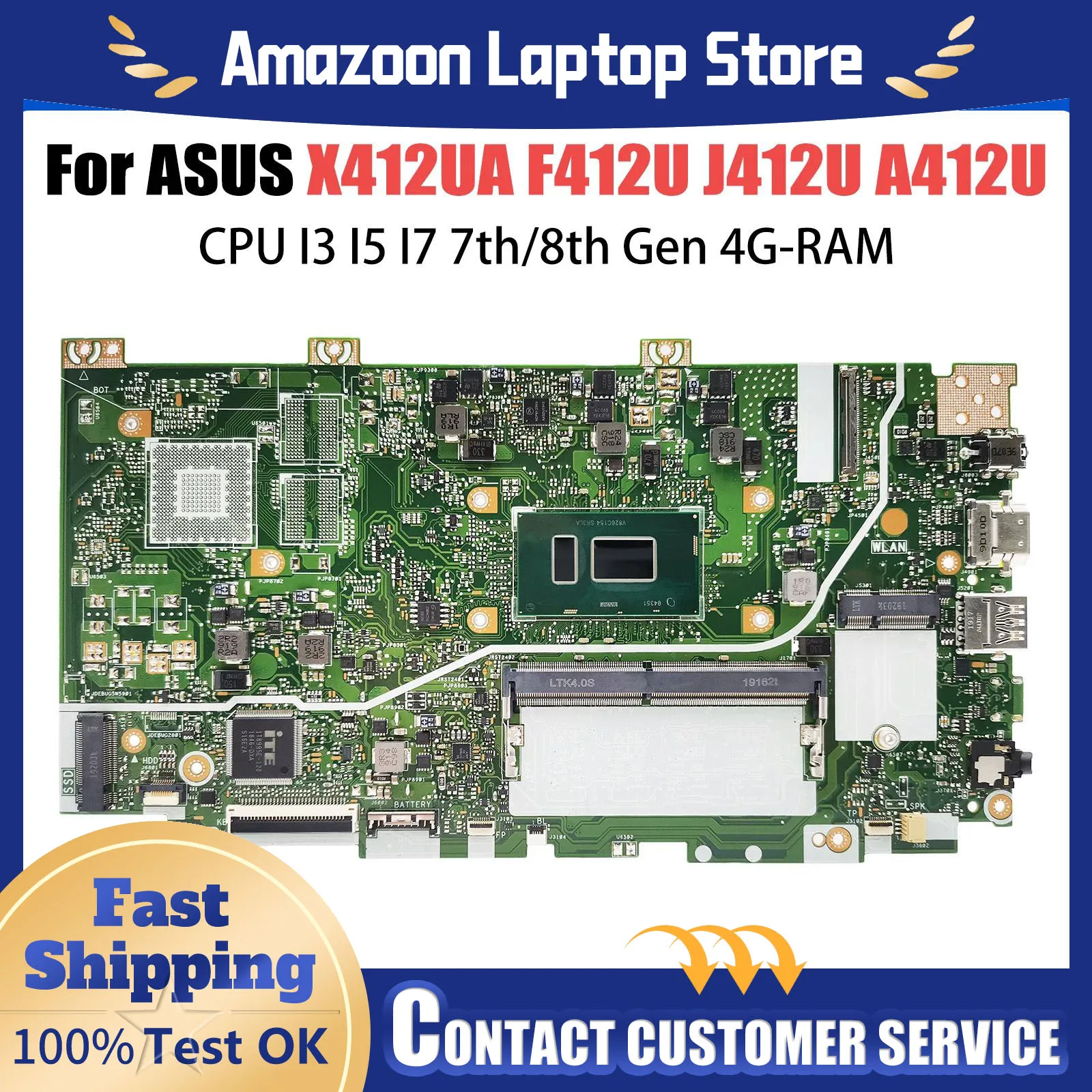 

Материнская плата для ASUS X412UF для ASUS X412UA X412U X412UB F412U J412U A412U Материнская плата для ноутбука I5 I7 7-го/8-го поколения 4G/RAM