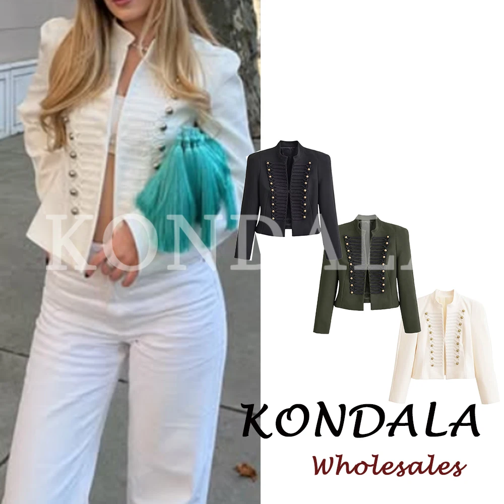 KONDALA Chic Fashion 2026 Office Lady Women Blazer Elegant Shoulder Pads Sheath Blazers Streetwear Female Button O-Neck Jacket