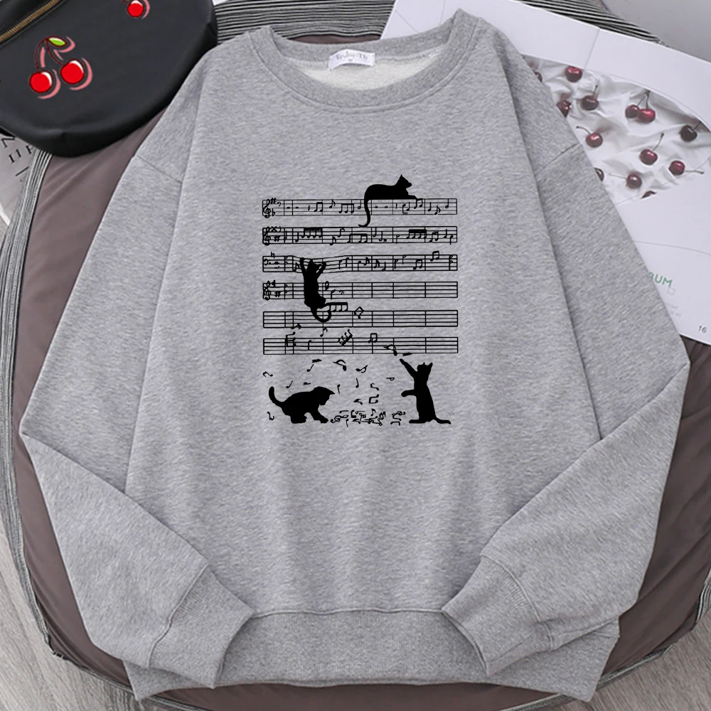 Cat Crawling On Sheet Music Funny Mens Clothing Fleece Loose  Hoody  Autumn Oversize Hoodies Crewneck Pullover Male Sweatshirt